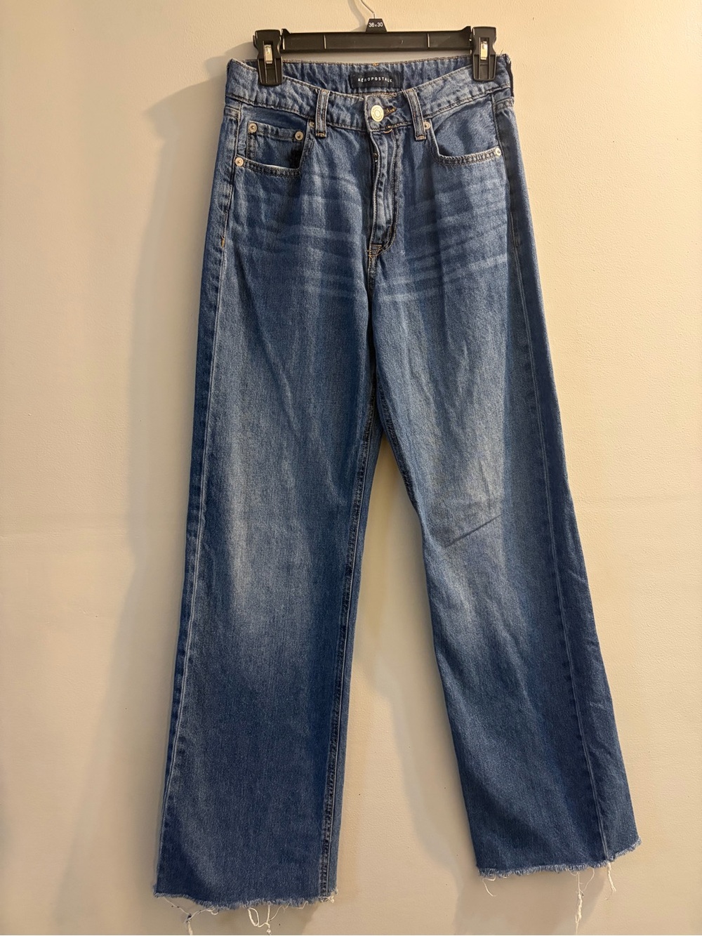 Aeropostale women’s Relaxed Wide-Leg Jeans - Blue Denim